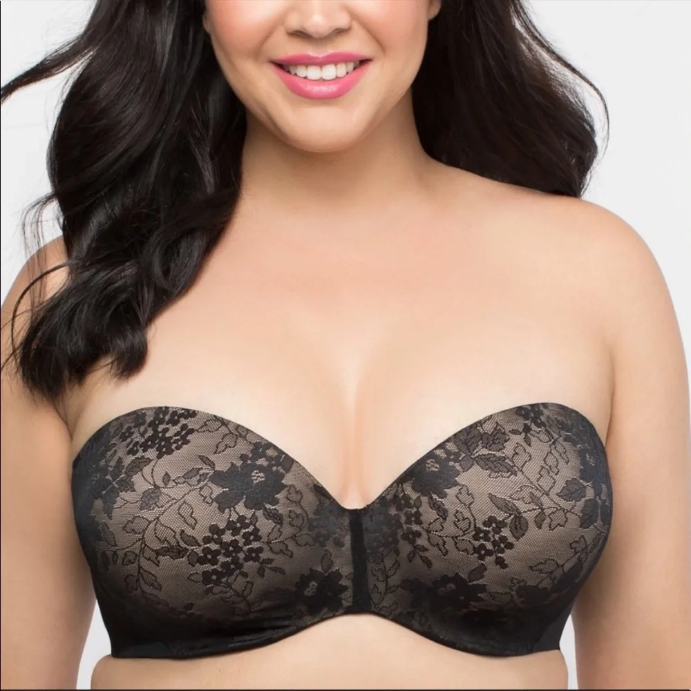 Curvy Couture Intimates Strapless Black Lace Bra 38H - Picture 1 of 6